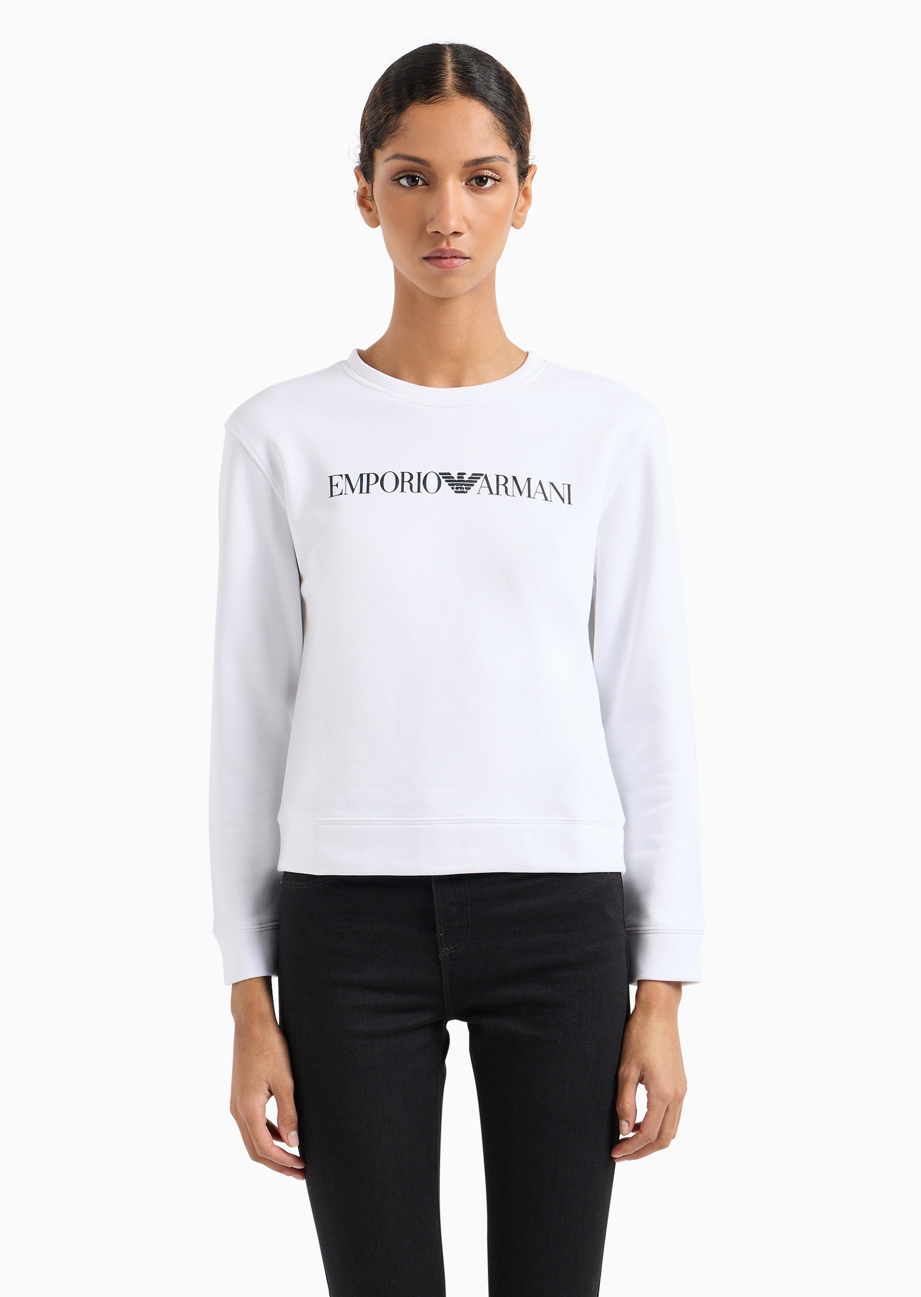 Emporio Armani 女士全棉合身长袖短款圆领落肩卫衣