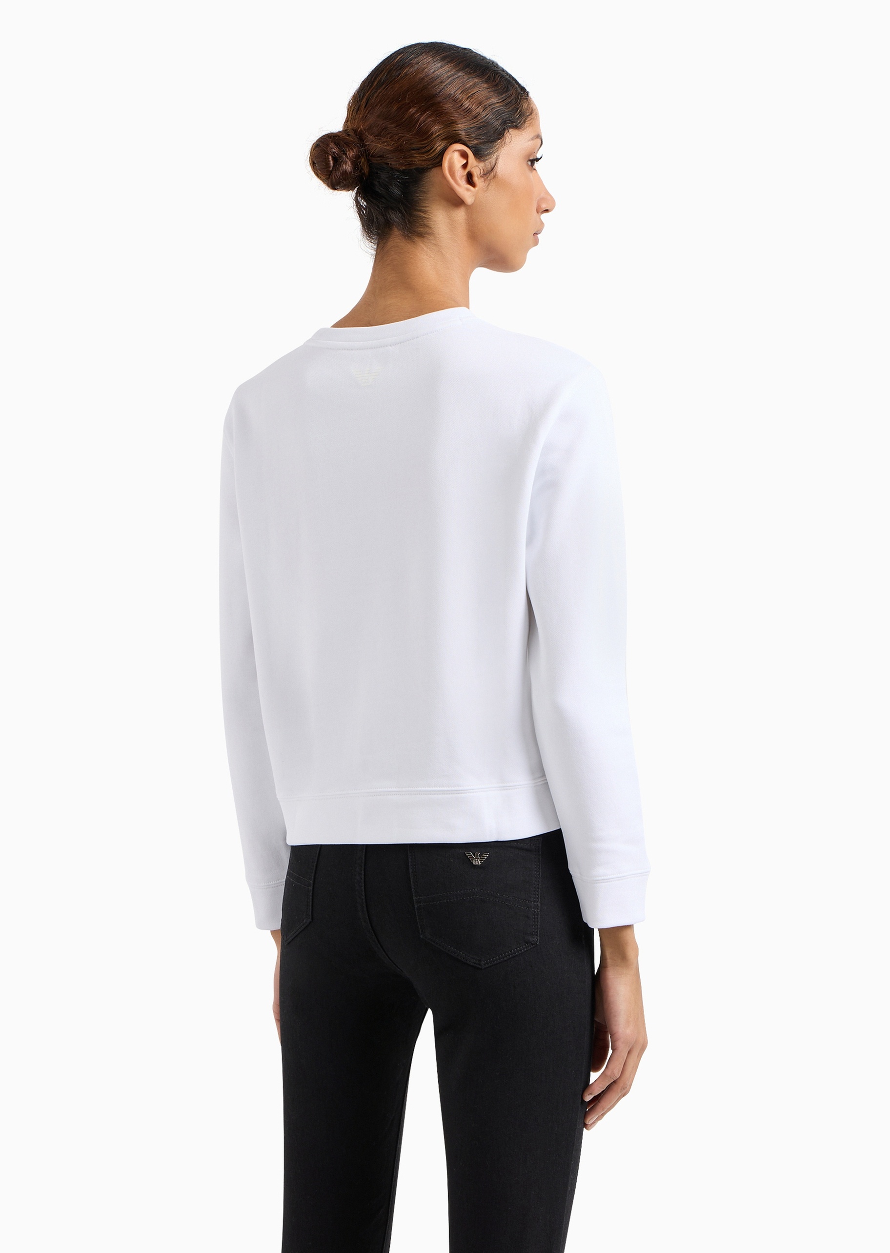 Emporio Armani 女士全棉合身长袖短款圆领落肩卫衣