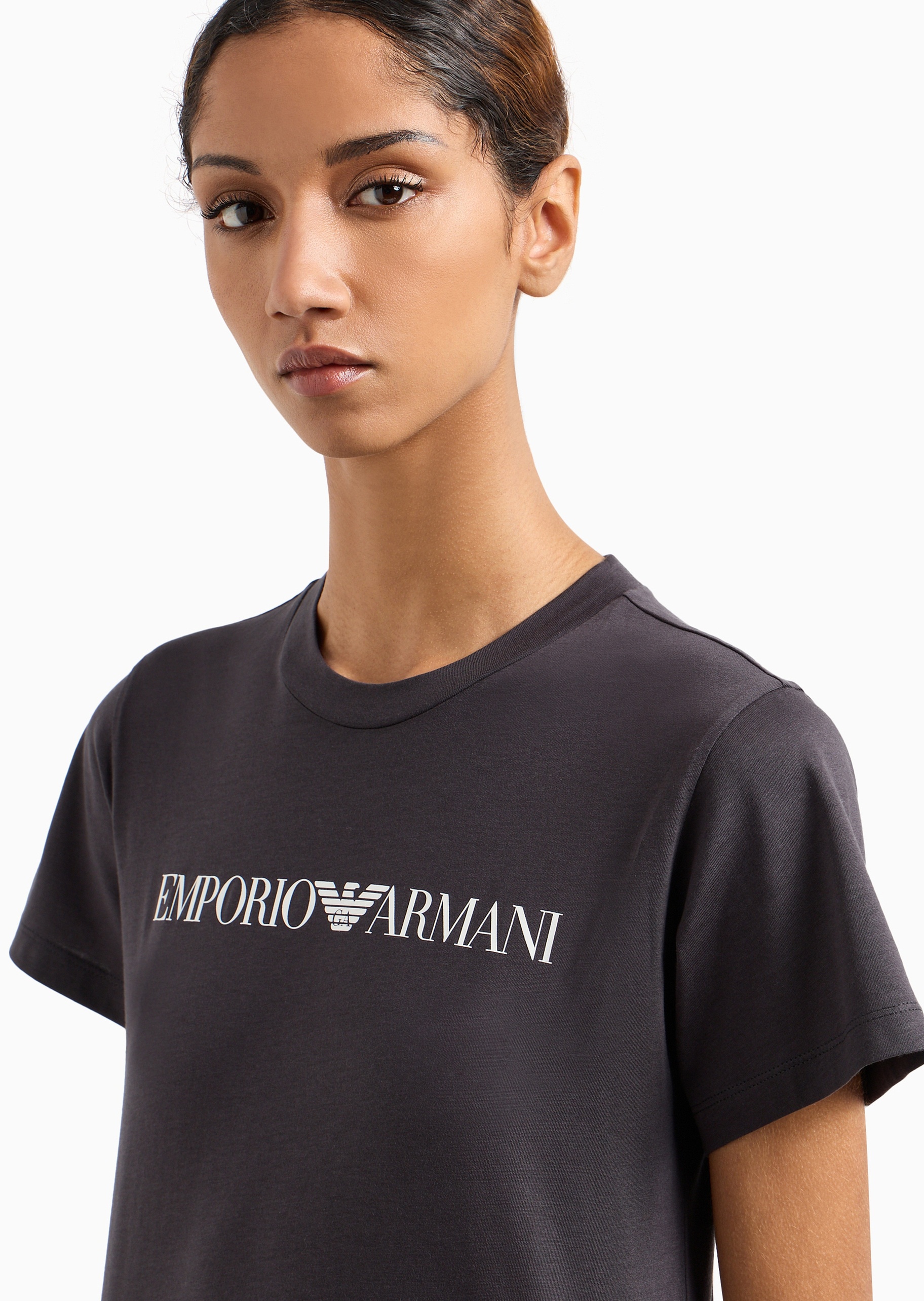 Emporio Armani 女士全棉合身短袖圆领鹰标印花T恤