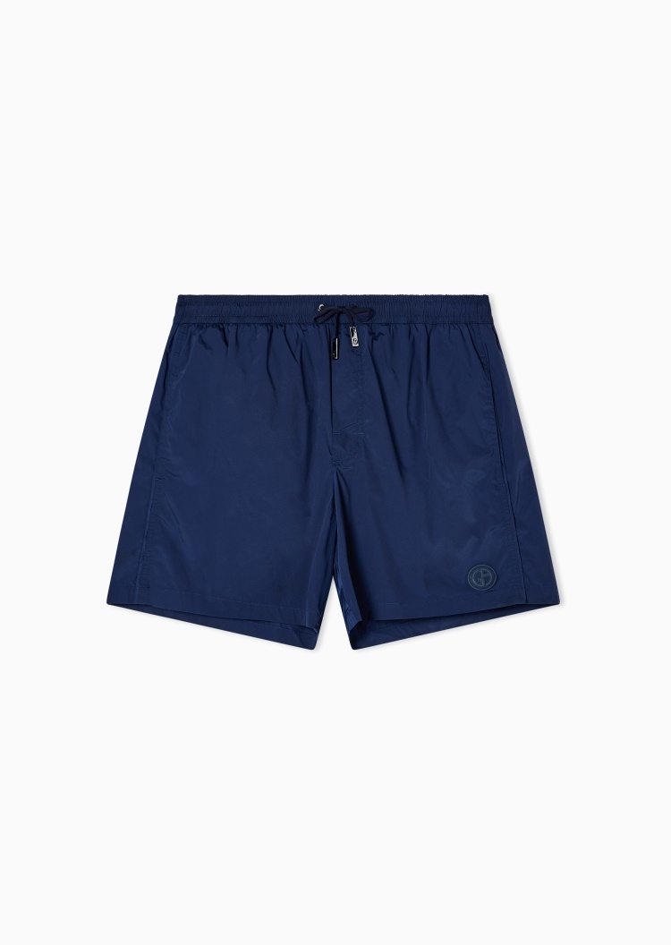 Giorgio Armani 男士松紧系带短款标识贴片纯色沙滩裤