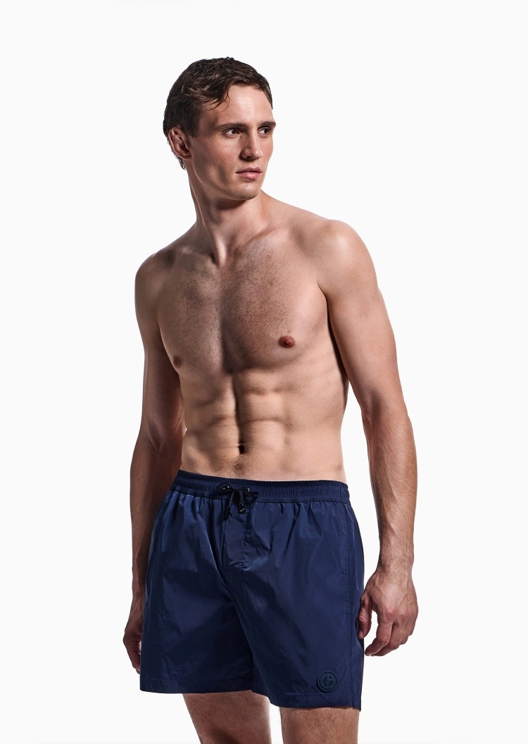 Giorgio Armani 男士松紧系带短款标识贴片纯色沙滩裤