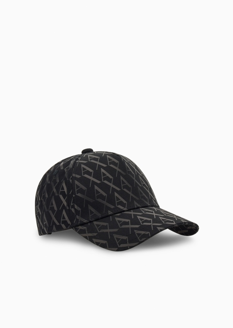 ARMANI EXCHANGE 男士纯棉排扣圆顶弯檐通体Logo棒球帽