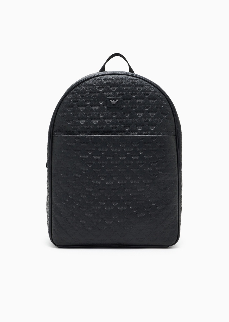 Emporio Armani 男士牛皮革拉链圆形老花手提双肩包