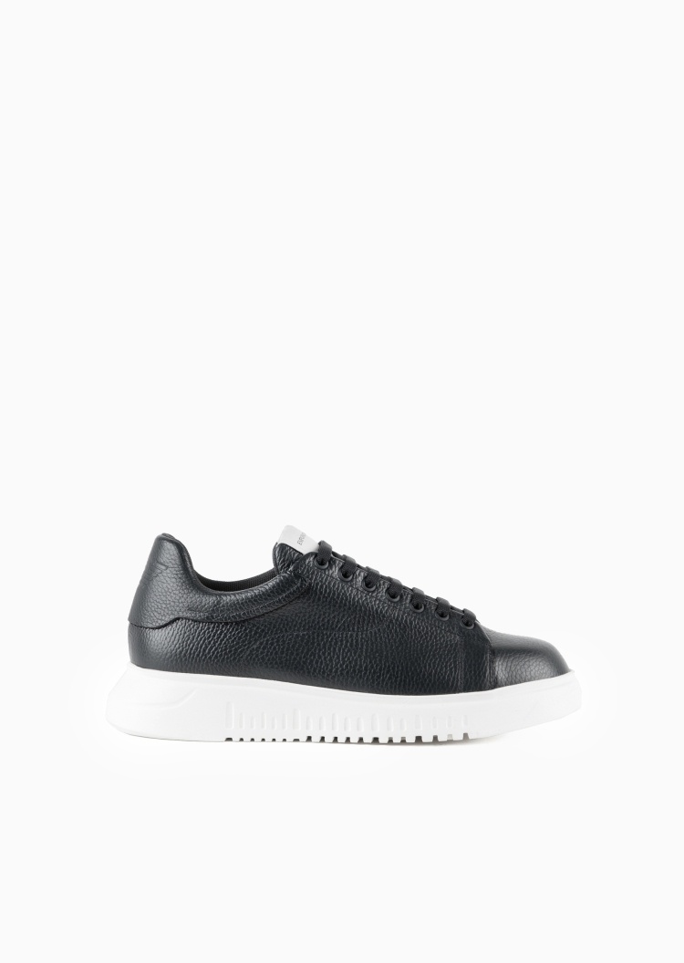 Emporio Armani 男士牛皮革系带低帮圆头厚底休闲鞋