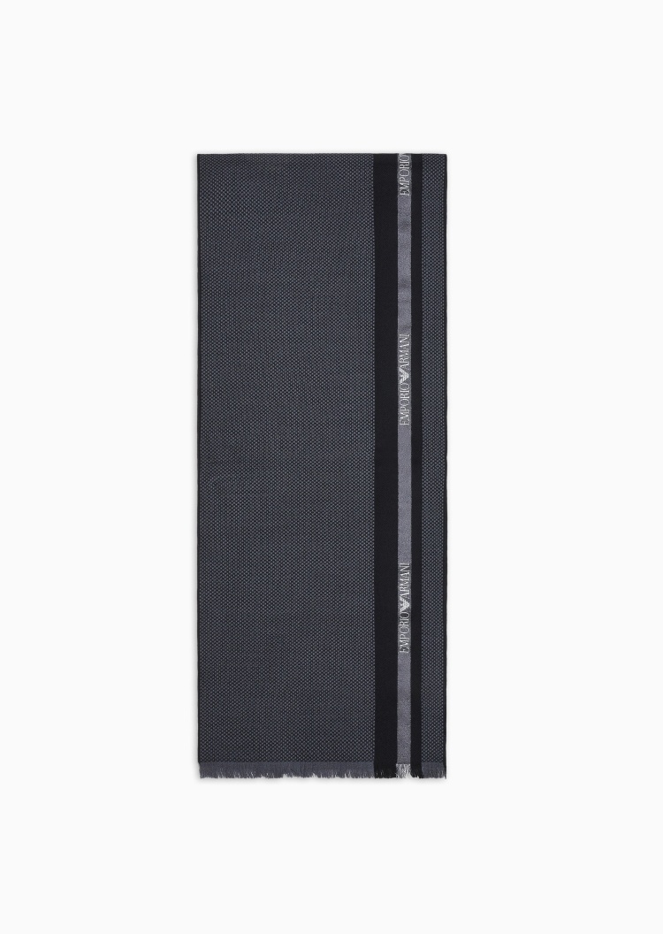 Emporio Armani 男士绵羊毛混纺提花纯色保暖围巾