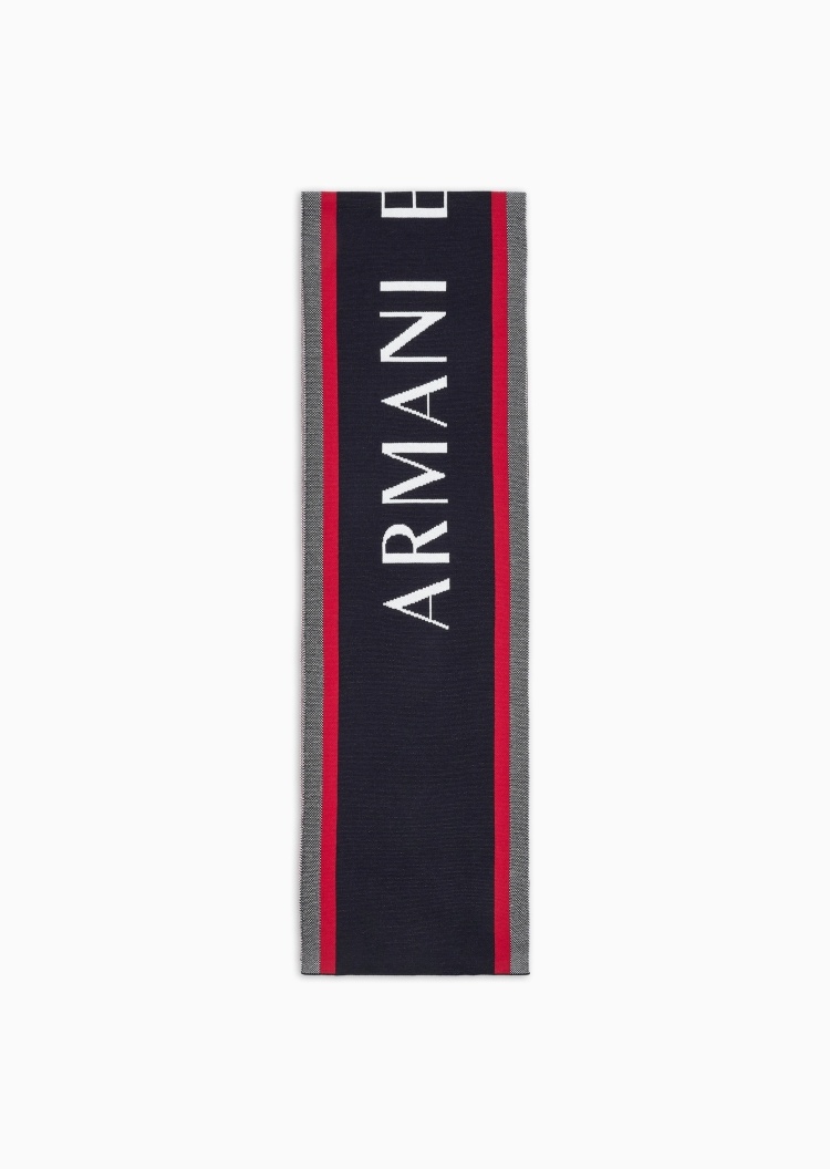 ARMANI EXCHANGE 男士绵羊毛长方形撞色条纹提花时尚围巾