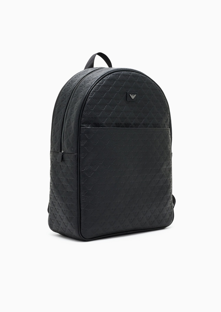 Emporio Armani 男士牛皮革拉链圆形老花手提双肩包