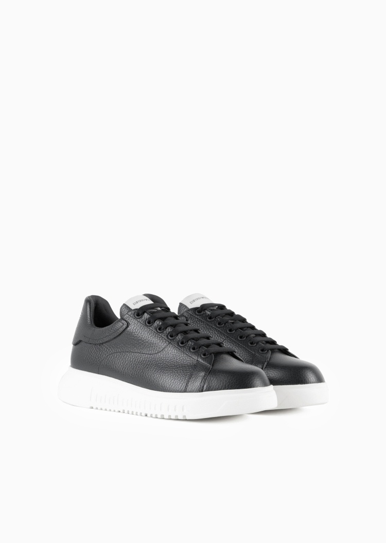 Emporio Armani 男士牛皮革系带低帮圆头厚底休闲鞋