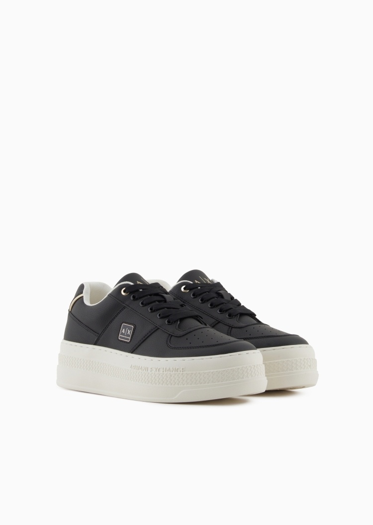 ARMANI EXCHANGE 女士系带低帮圆头厚底增高穿孔休闲鞋