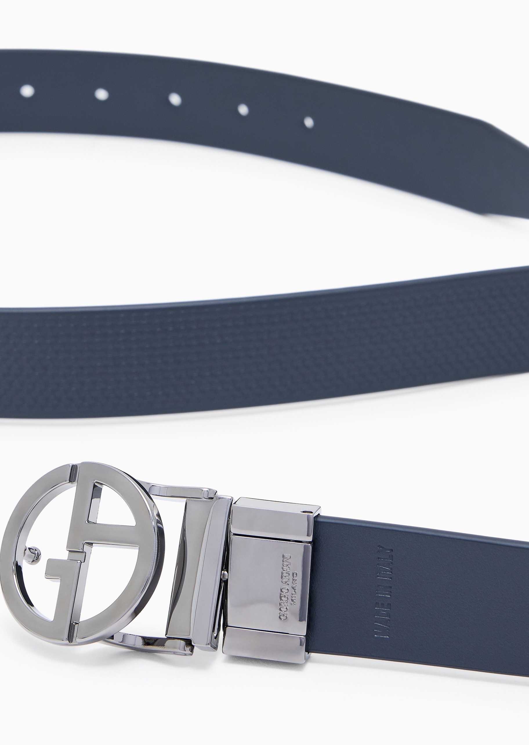 Giorgio Armani 男士牛皮革双面LOGO扳扣腰带皮带礼物