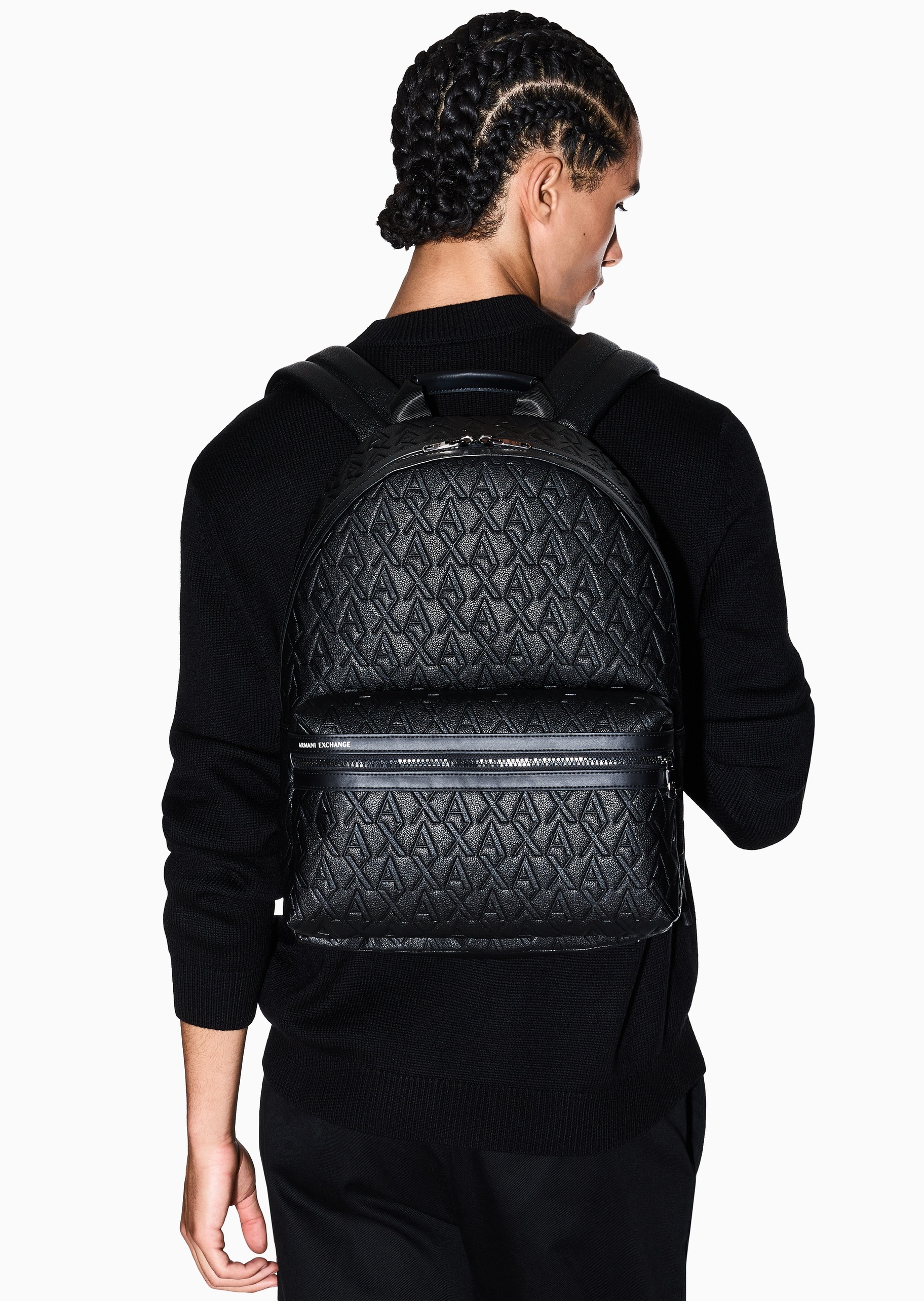 ARMANI EXCHANGE 男士拉链圆形大容量老花手提双肩包