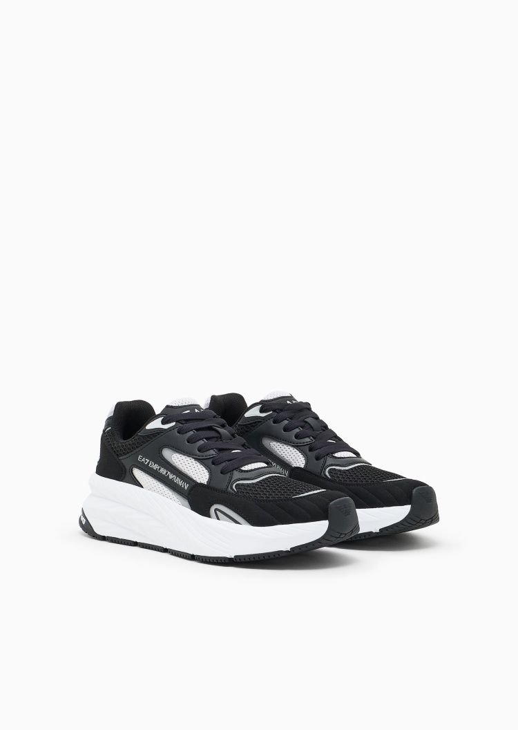 EA7 男女同款系带低帮厚底网面休闲运动鞋