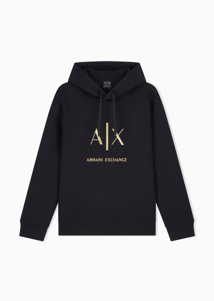 ARMANI EXCHANGE 男士抽绳领刺绣宽松重磅连帽套头卫衣