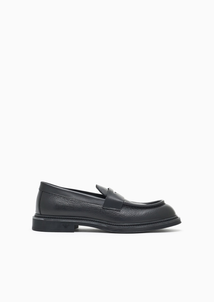 Emporio Armani 男士犊牛皮革一脚蹬低帮粒面休闲乐福鞋
