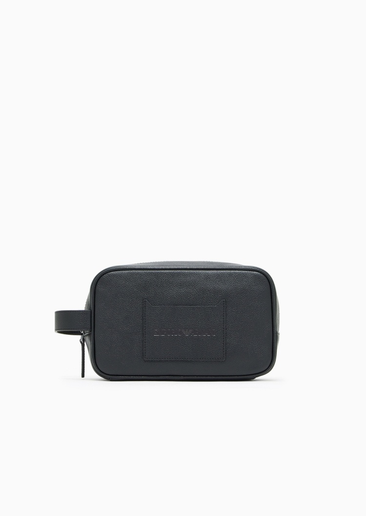 Emporio Armani 男士牛皮革拉链长方形金属标识时尚手拿包