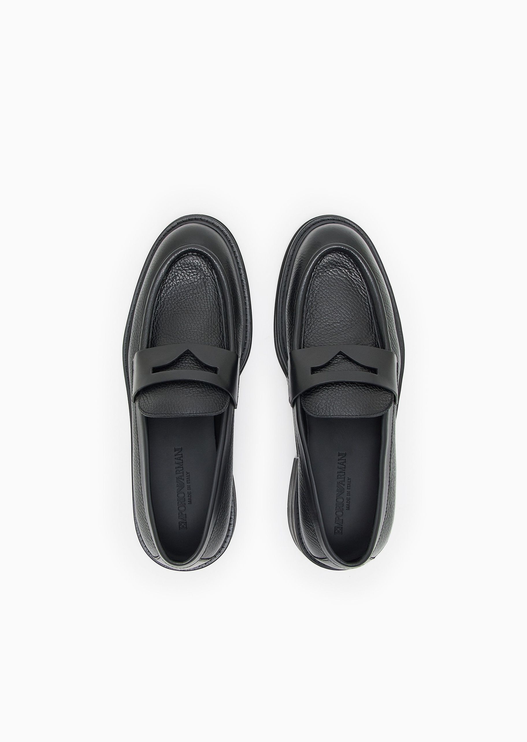 Emporio Armani 男士犊牛皮革一脚蹬低帮粒面休闲乐福鞋