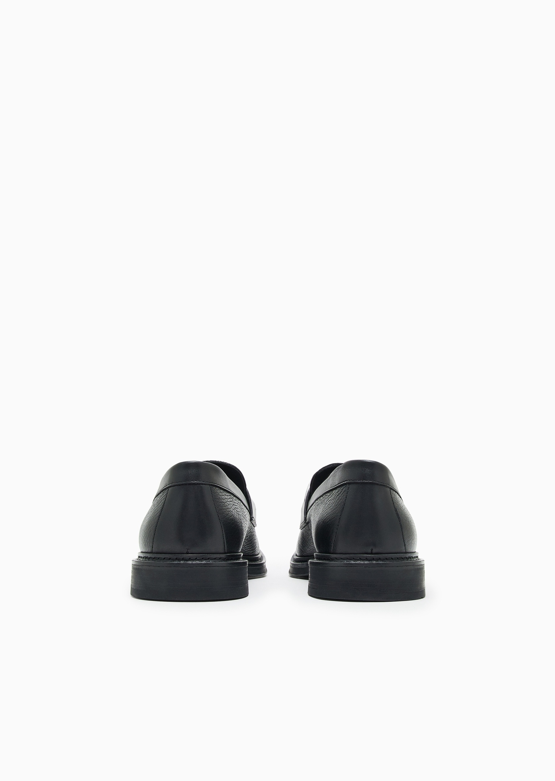 Emporio Armani 男士犊牛皮革一脚蹬低帮粒面休闲乐福鞋