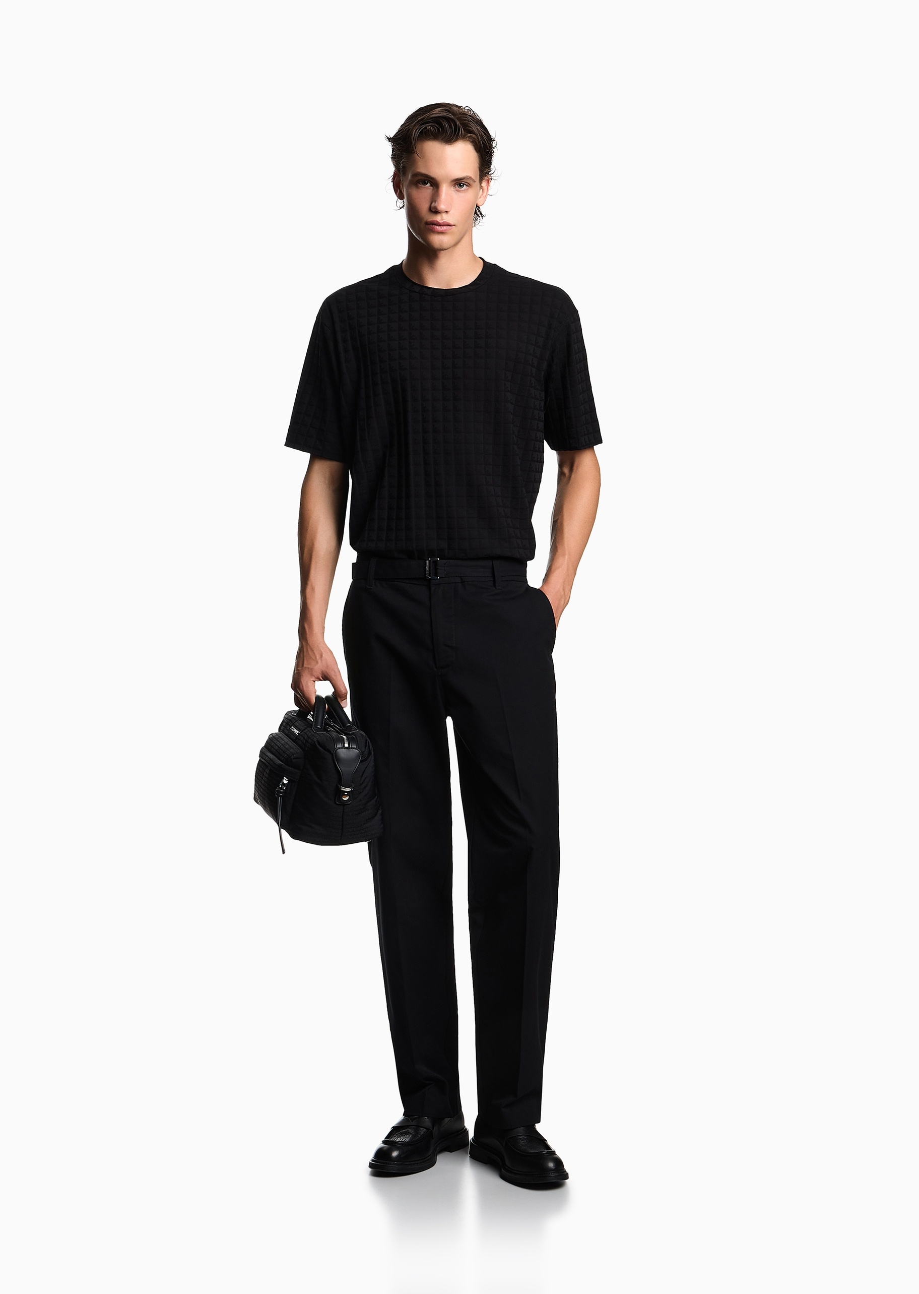 Emporio Armani 男士全棉宽松短袖圆领重磅通体提花T恤衫