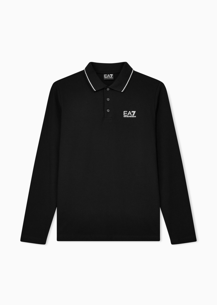 EA7 男士纯棉微弹修身长袖翻领运动Polo衫