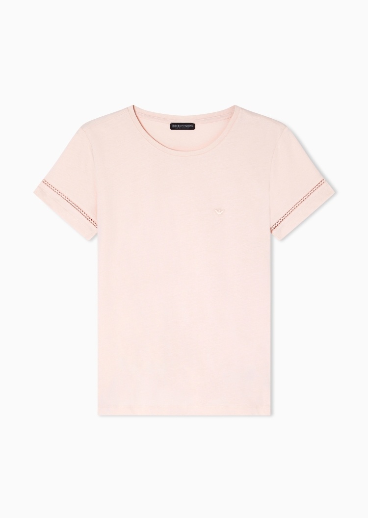 Emporio Armani 女士纯棉短袖圆领刺绣鹰标家居T恤