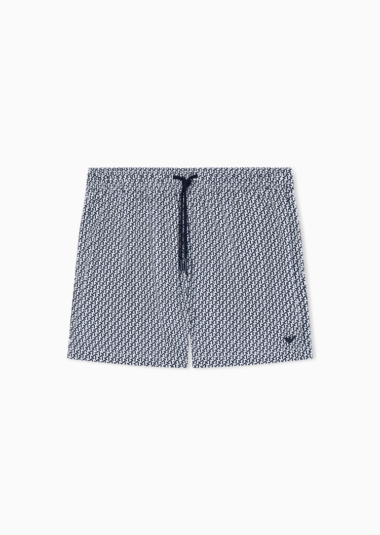 Emporio Armani 男士系带腰短款直筒满印游泳沙滩裤
