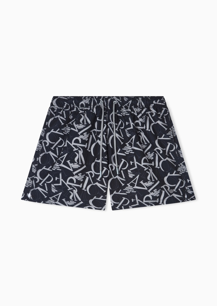 Emporio Armani 男士系带腰短款直筒游泳印花沙滩裤