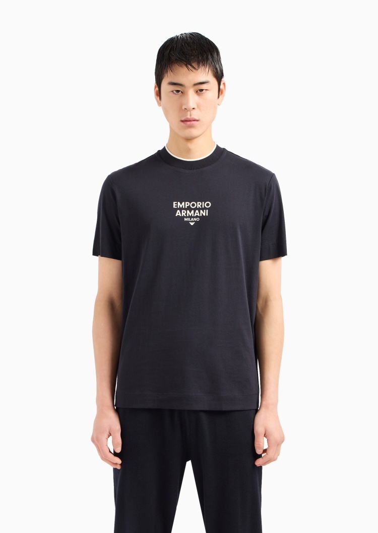 Emporio Armani 男士合身短袖圆领纯色印花休闲T恤