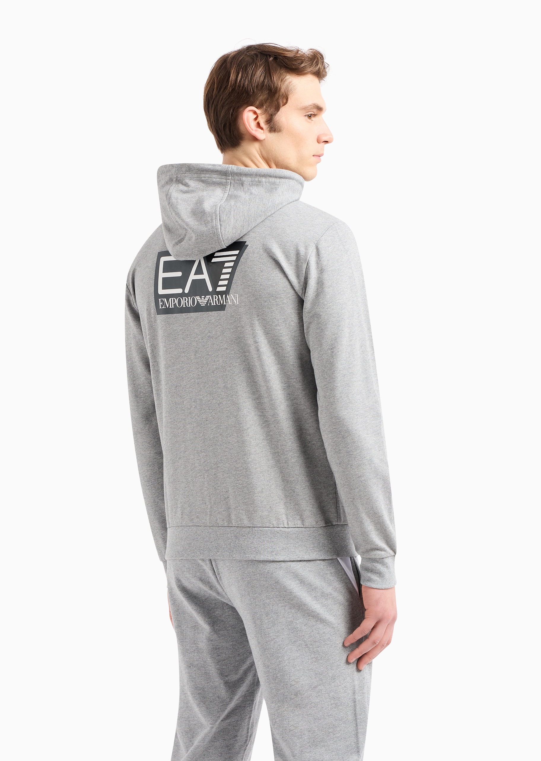 EA7 男士全棉合身长袖连帽拉链健身卫衣外套