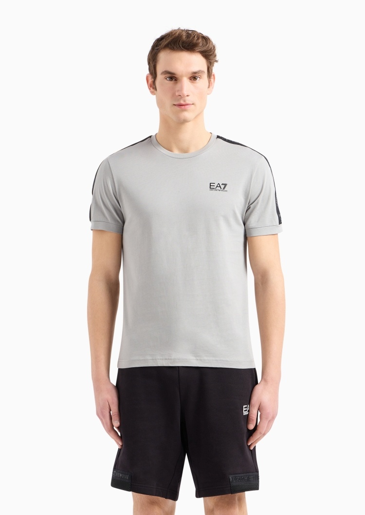 EA7 男士全棉合身短袖圆领饰带运动T恤