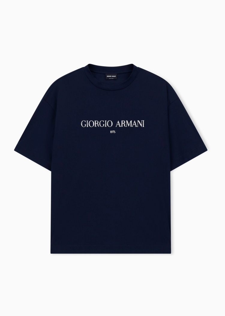 Giorgio Armani 男士纯棉宽松短袖圆领撞色标识T恤