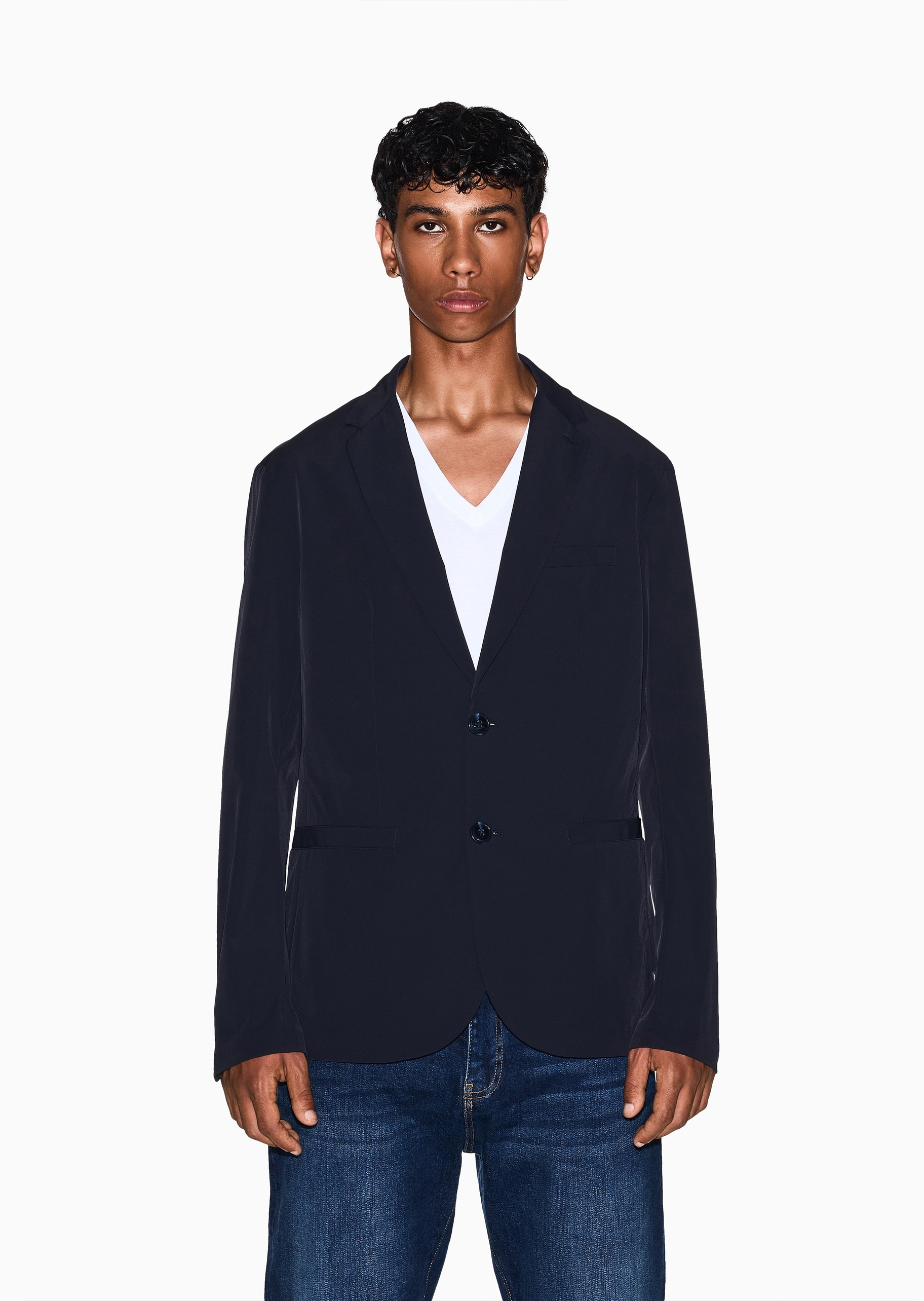 ARMANI EXCHANGE 男士合身长袖平驳领休闲商务西装外套