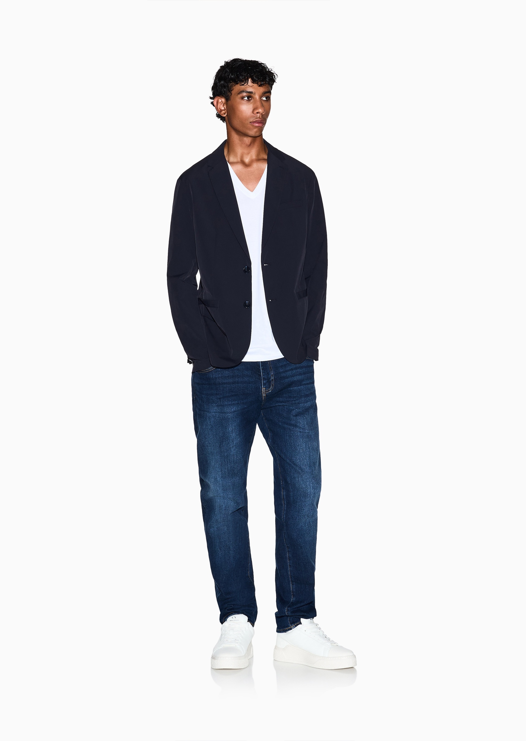 ARMANI EXCHANGE 男士合身长袖平驳领休闲商务西装外套