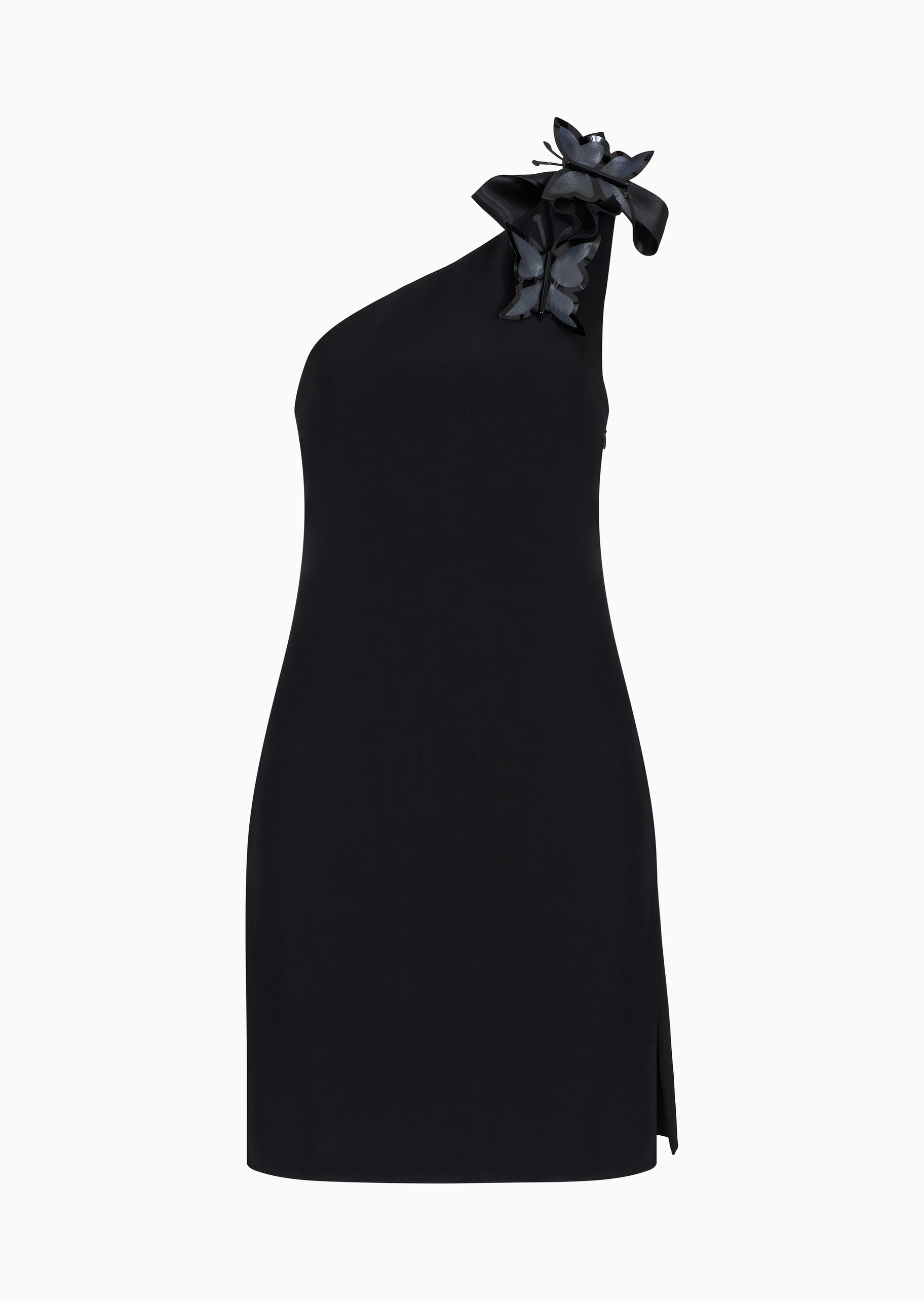 Emporio Armani 女士侧拉链短款单边蝴蝶露背连衣裙