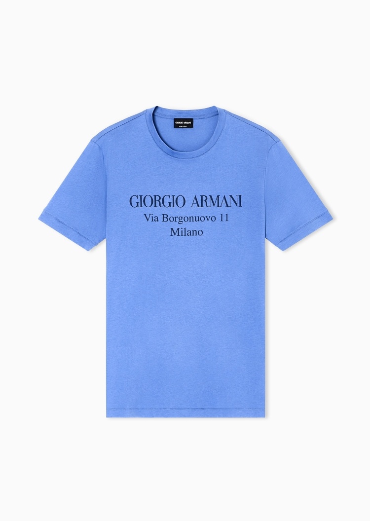 Giorgio Armani 男士全棉合身短袖圆领重磅字母印花T恤