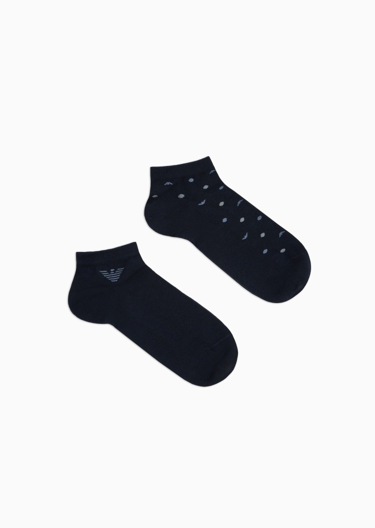 Emporio Armani 男士两双装耐穿提花时尚船袜短棉袜