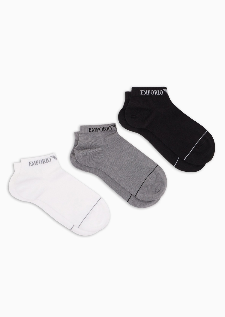 Emporio Armani 男士棉质短款船袜三双装撞色提花袜子套装