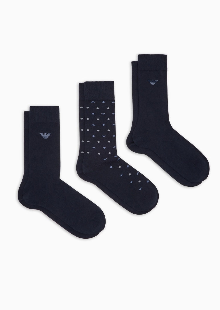 Emporio Armani 男士棉质微弹中筒三双装袜子套装