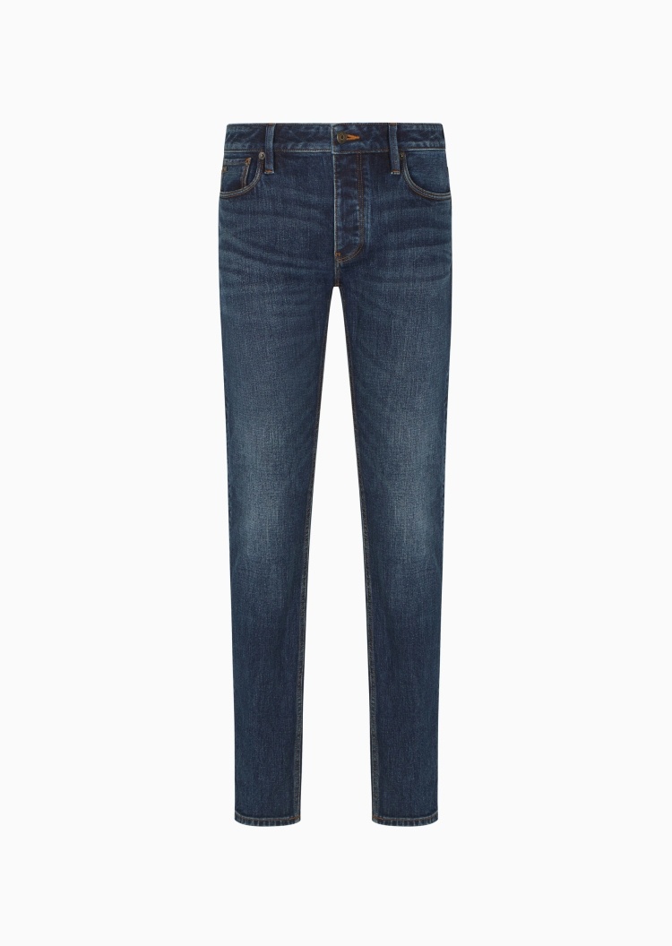 Emporio Armani 男士低腰修身复古做旧纯棉牛仔裤