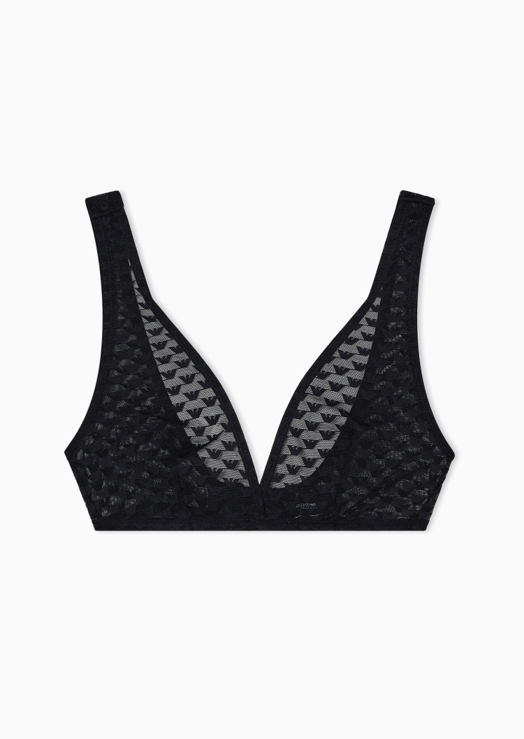 Emporio Armani 女士轻薄网布弹力钩扣通体鹰标文胸