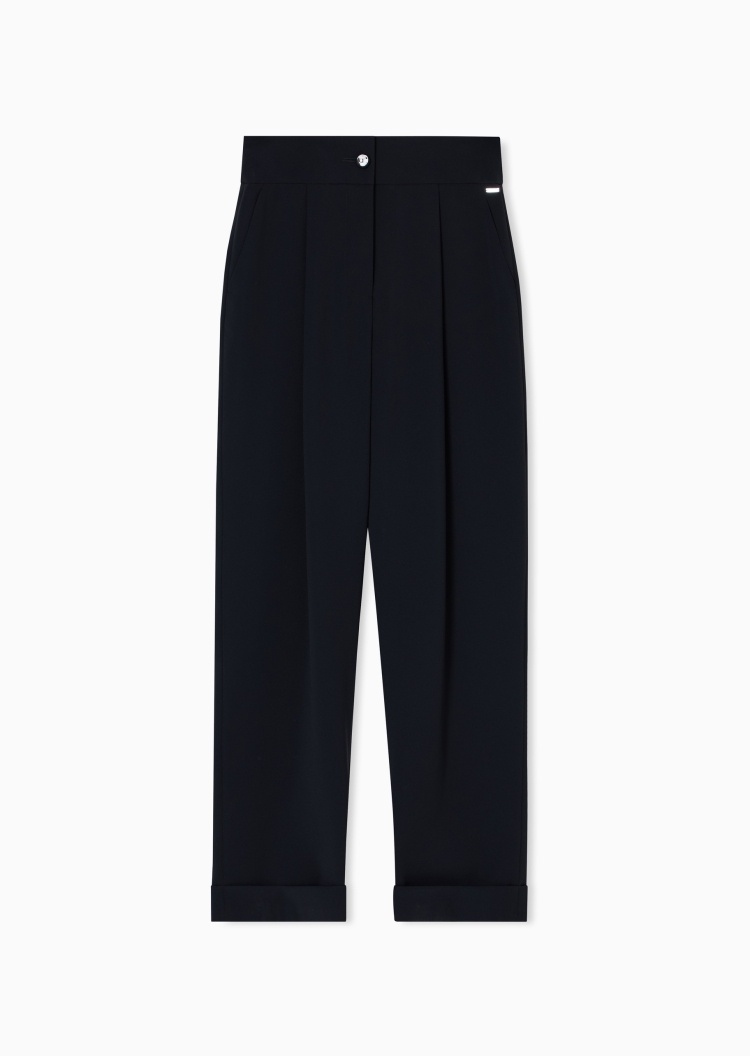 ARMANI EXCHANGE 女士宽松高腰直筒褶皱感纯色休闲裤