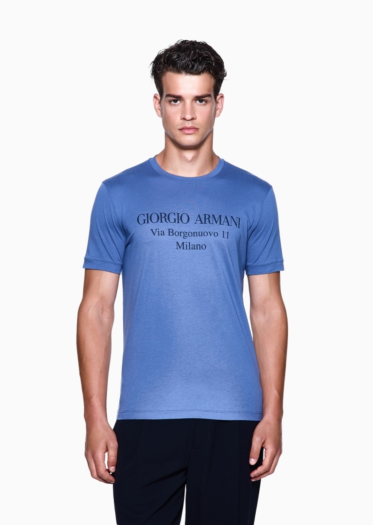Giorgio Armani 男士全棉合身短袖圆领重磅字母印花T恤