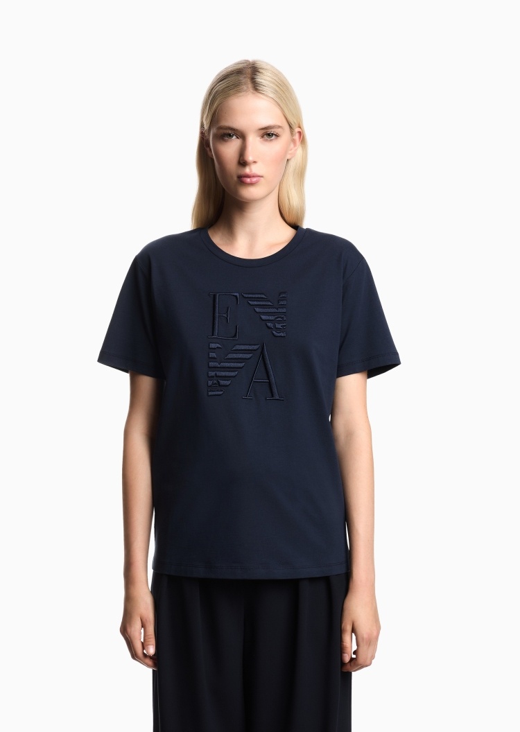 Emporio Armani 女士全棉合身短袖圆领刺绣薄T恤
