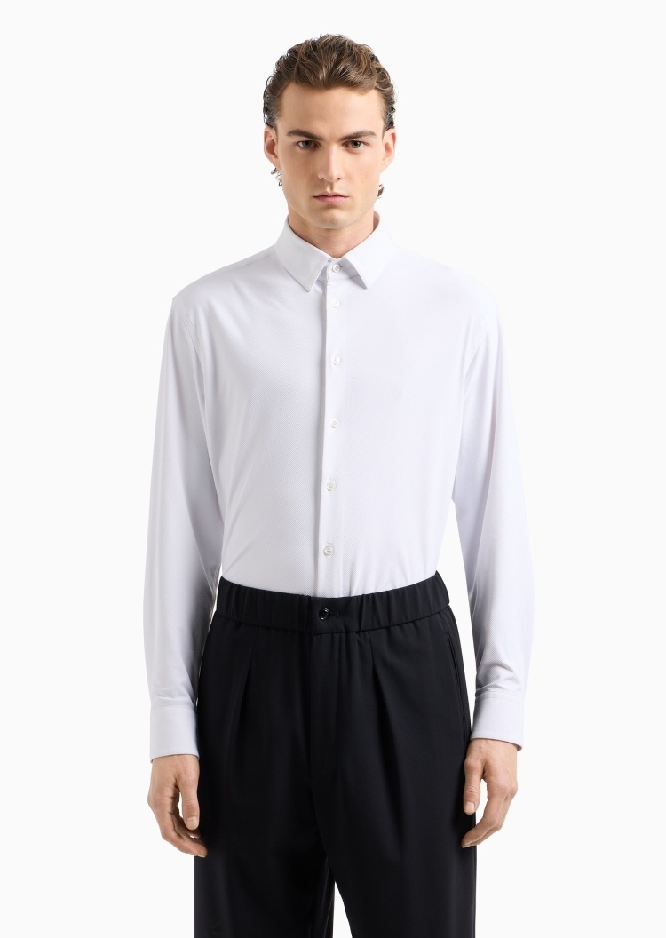 Giorgio Armani 男士弹力合身长袖翻领秀场同款纯色衬衫