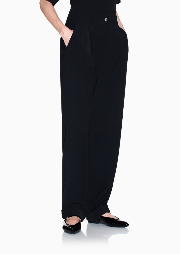 ARMANI EXCHANGE 女士宽松高腰直筒褶皱感纯色休闲裤
