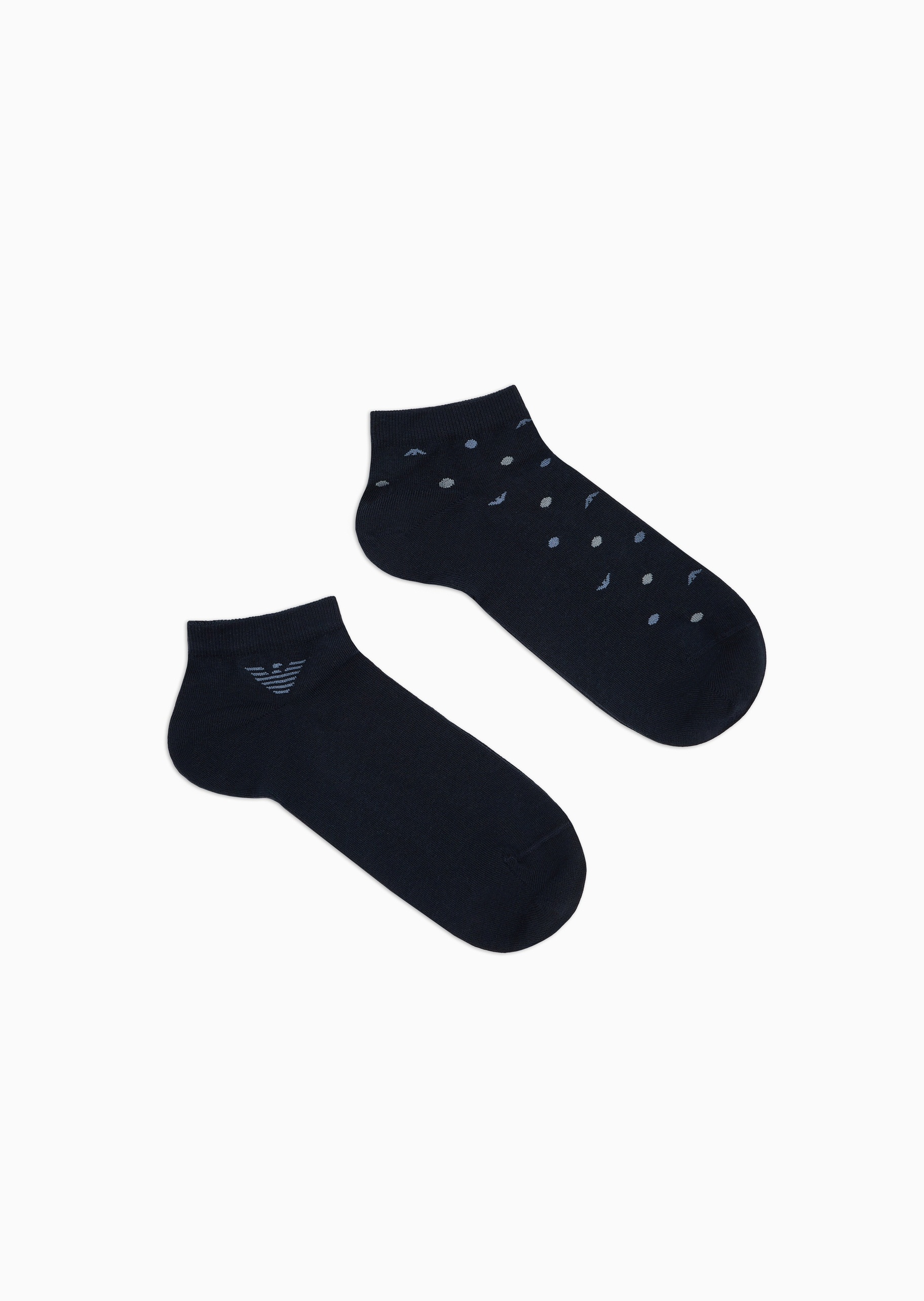 Emporio Armani 男士两双装耐穿提花时尚船袜短棉袜