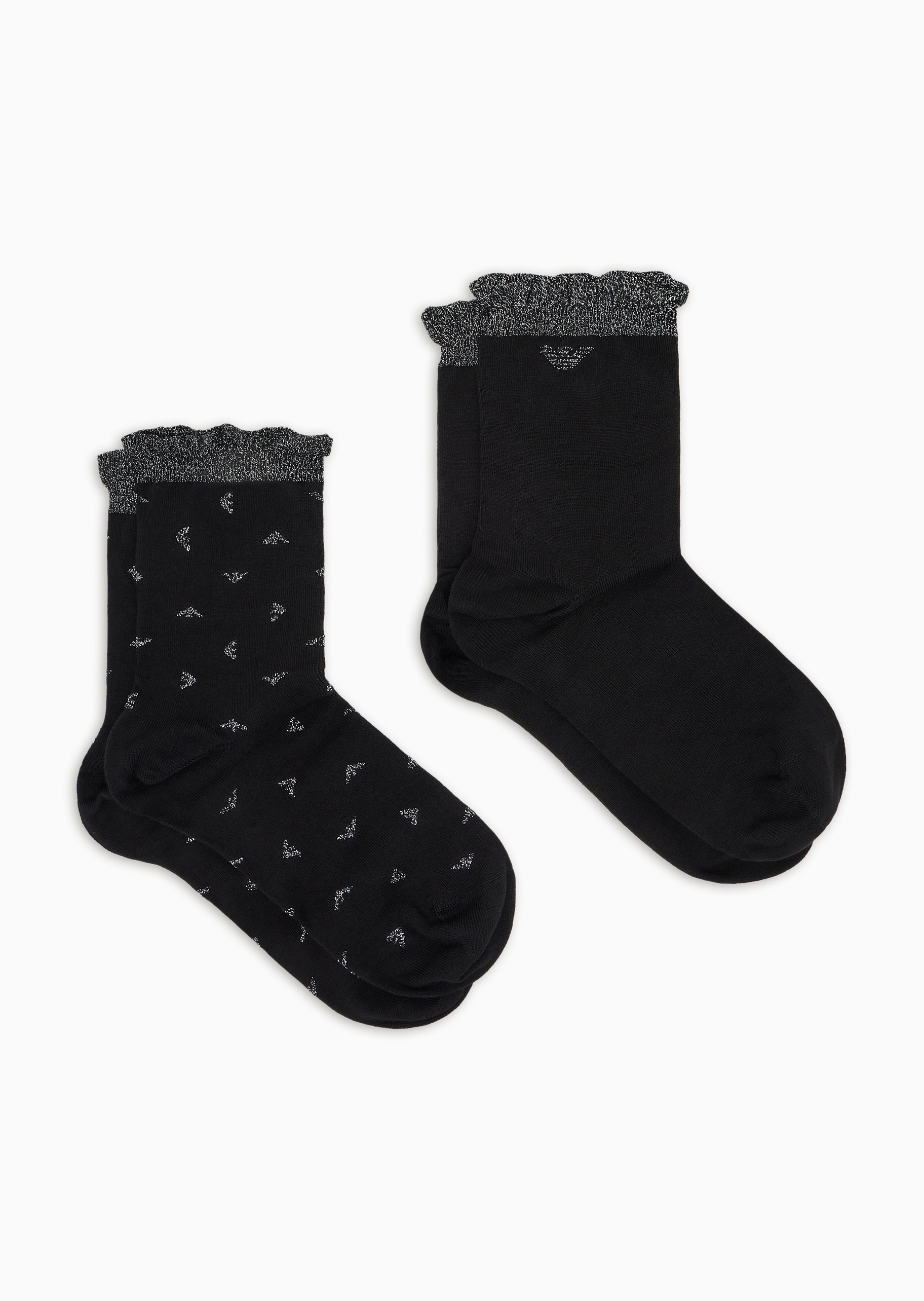 Emporio Armani 女士两双装花边耐穿运动短筒袜棉袜