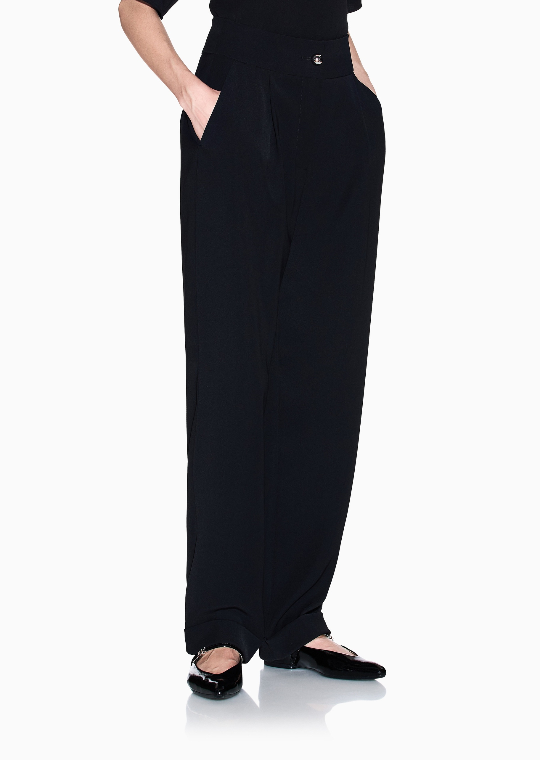 ARMANI EXCHANGE 女士宽松高腰直筒褶皱感纯色休闲裤