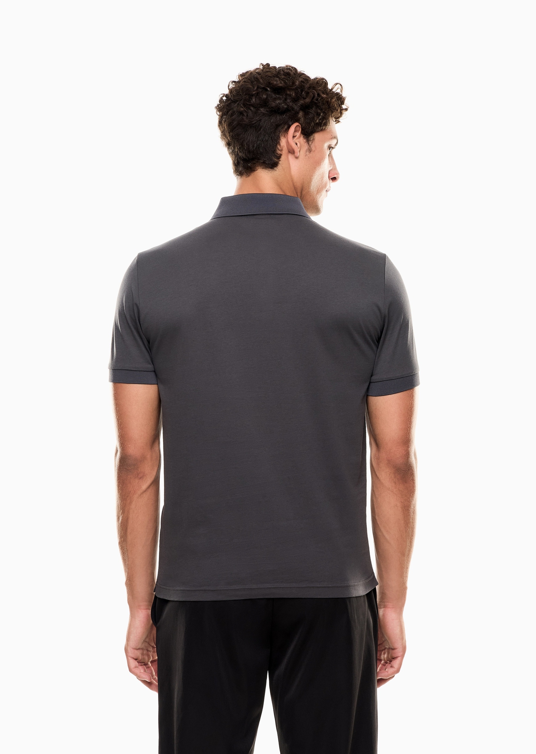 EA7 男士纯棉短袖翻领撞色标识Polo衫