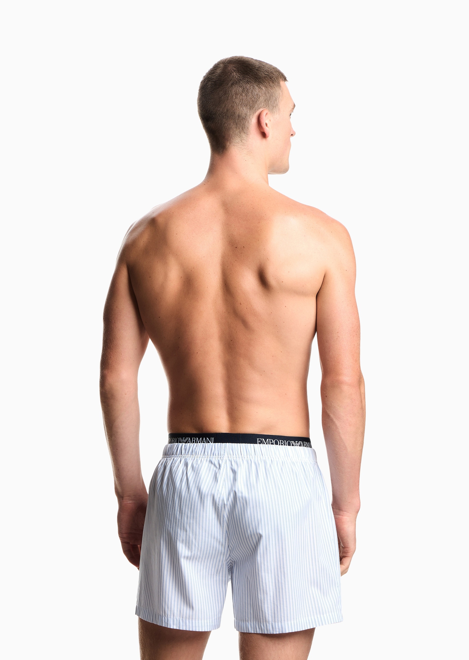 Emporio Armani 男士全棉松紧腰撞色饰边家居短裤