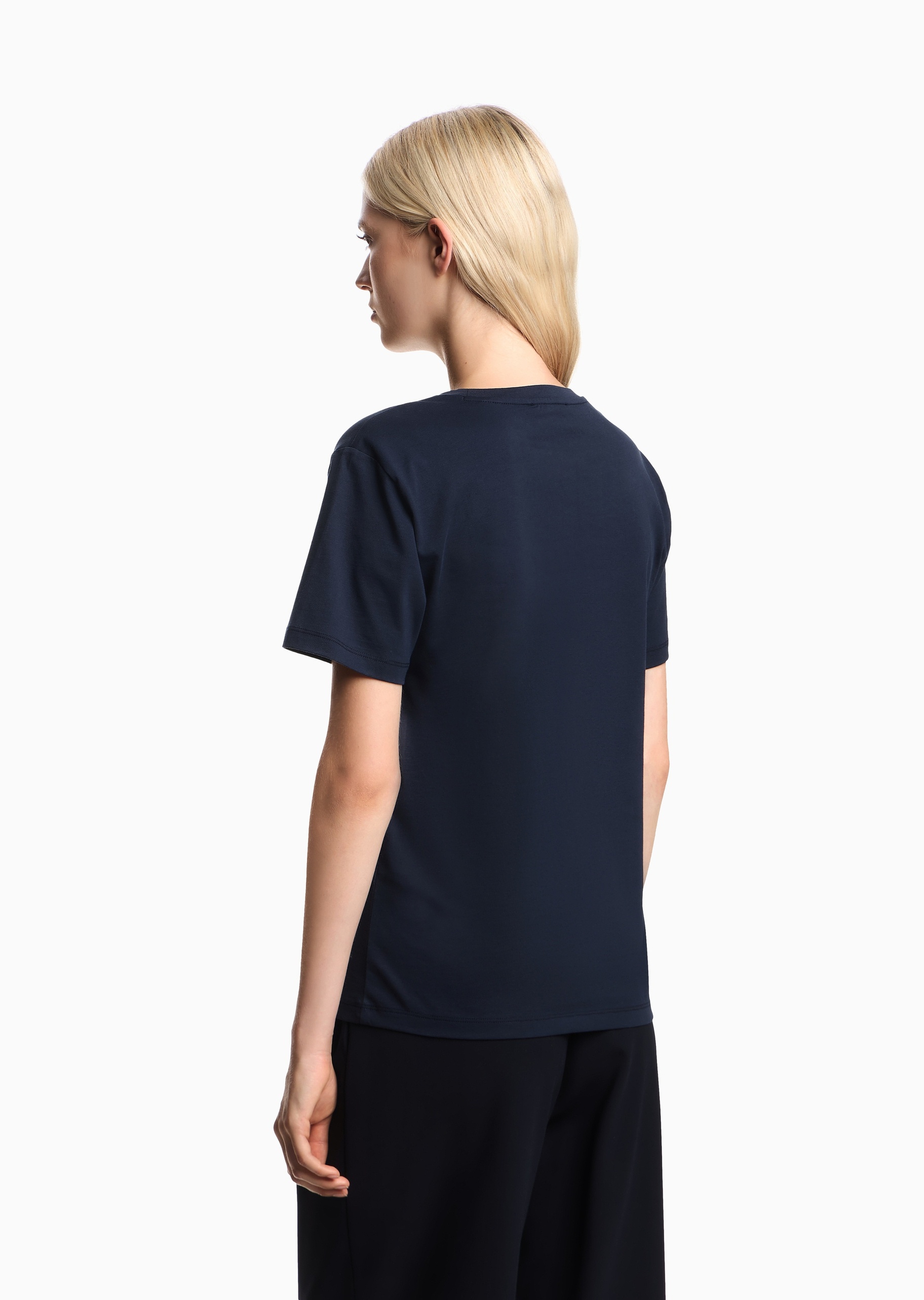 Emporio Armani 女士全棉合身短袖圆领刺绣薄T恤